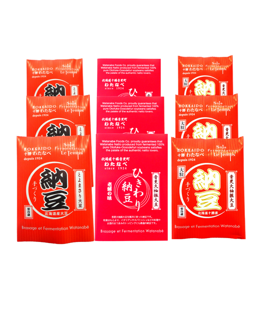 渡部食品 納豆のセット（わたなべ納豆・大粒納豆・ひきわり納豆 各80g×3  合計9個）音更町産「音更大袖振大豆」と北海道産「とよまさり」使用